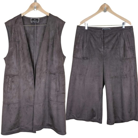 Melanie Lyne Shawl Collar Double Brown Set Vest and 3/4 wide pants Size 16 - Picture 1 of 16